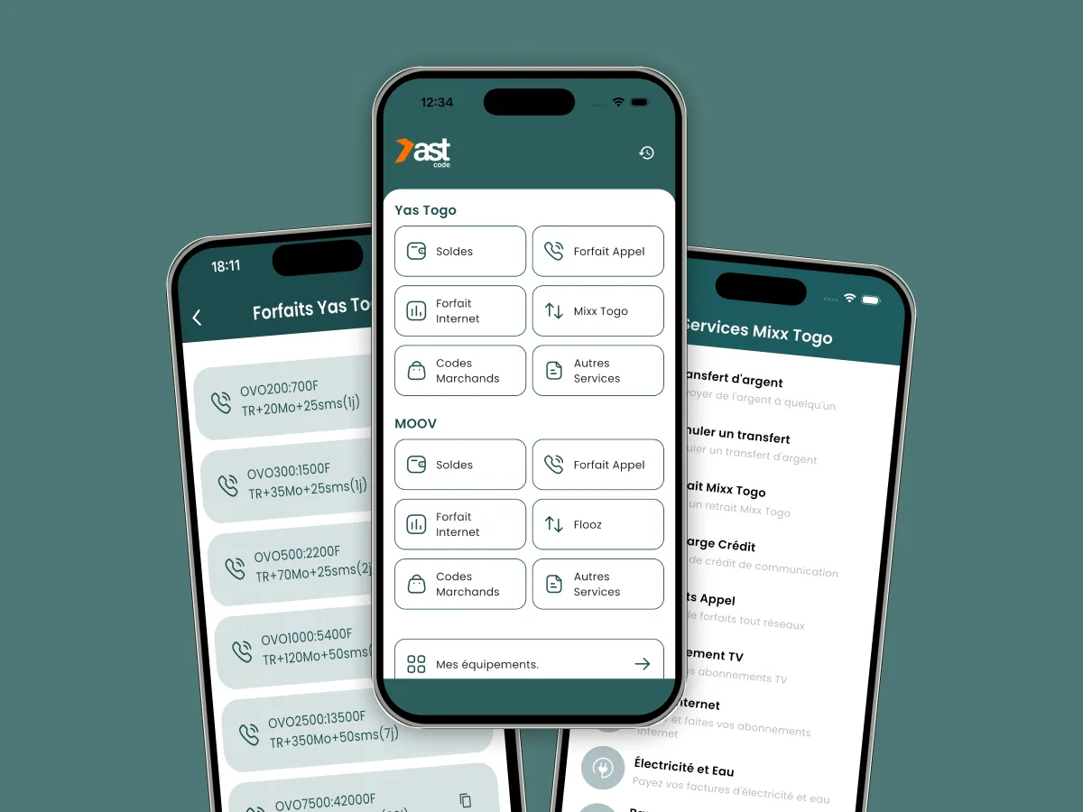 Aperçu de l'app FastCode - services USSD Moov & Yas Togo