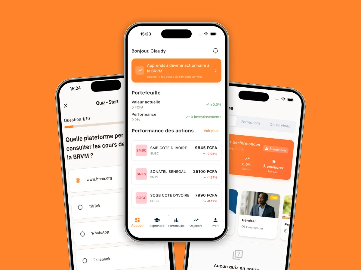 Aperçu de l'app ProBedou - apprentissage et investissement BRVM