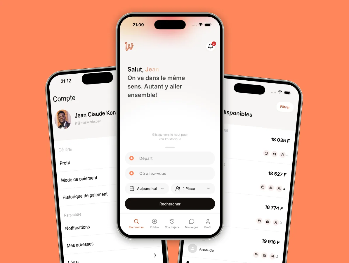 Aperçu de l'app WoroCar - co-voiturage et partage de frais